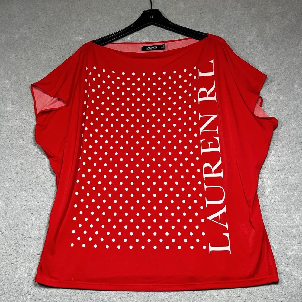 Lauren Ralph Lauren Shirt Womens Size XXL Red/White Polka Dot Knitted Top